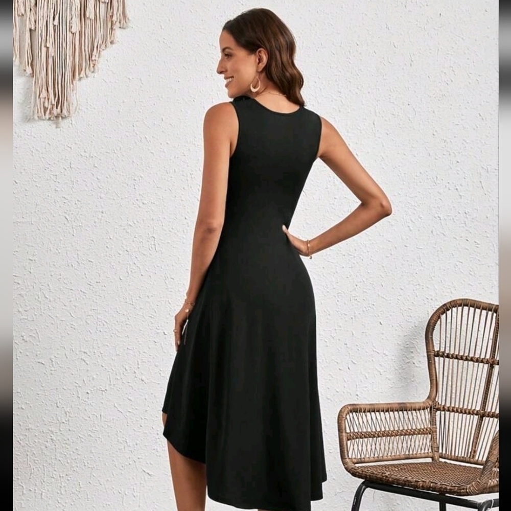 Ruched Front Solid A-line Dress - Picture 2 of 7